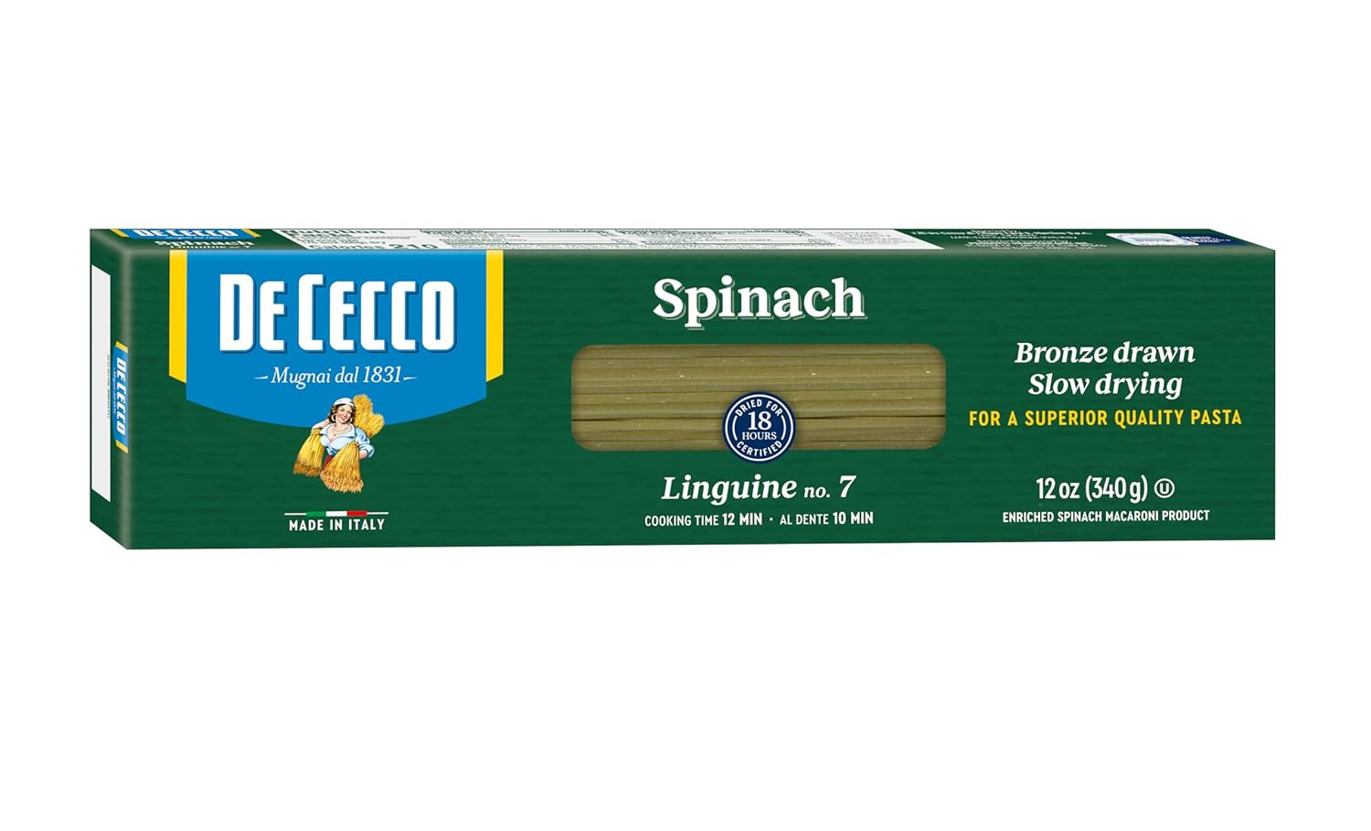 De Cecco Spinach Pasta, Linguine No.7, 12 Ounce