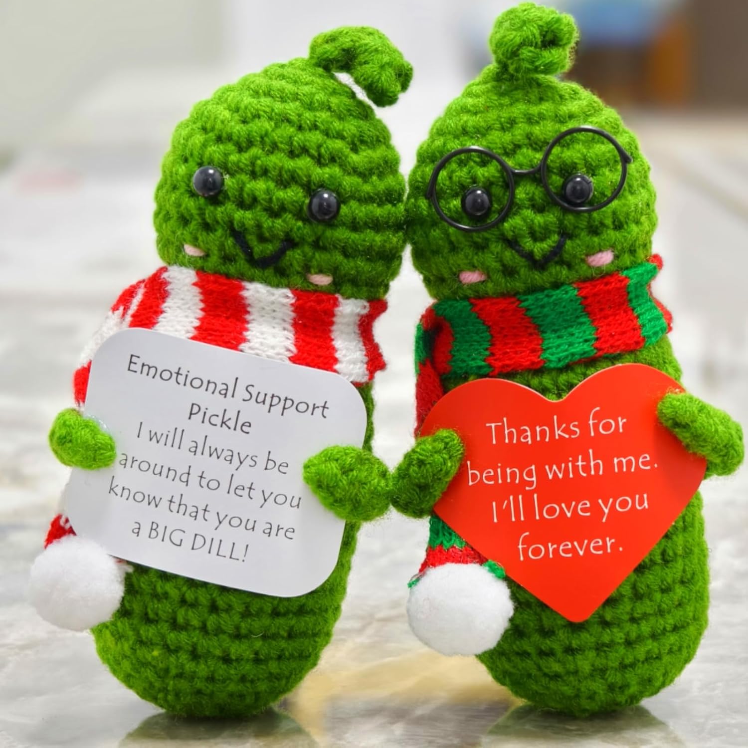 Handmade Emotional Support Positive Pickle Car Dashboard Decorations, Best Friend Coworker Birthday Gifts for Women (2 Doll)