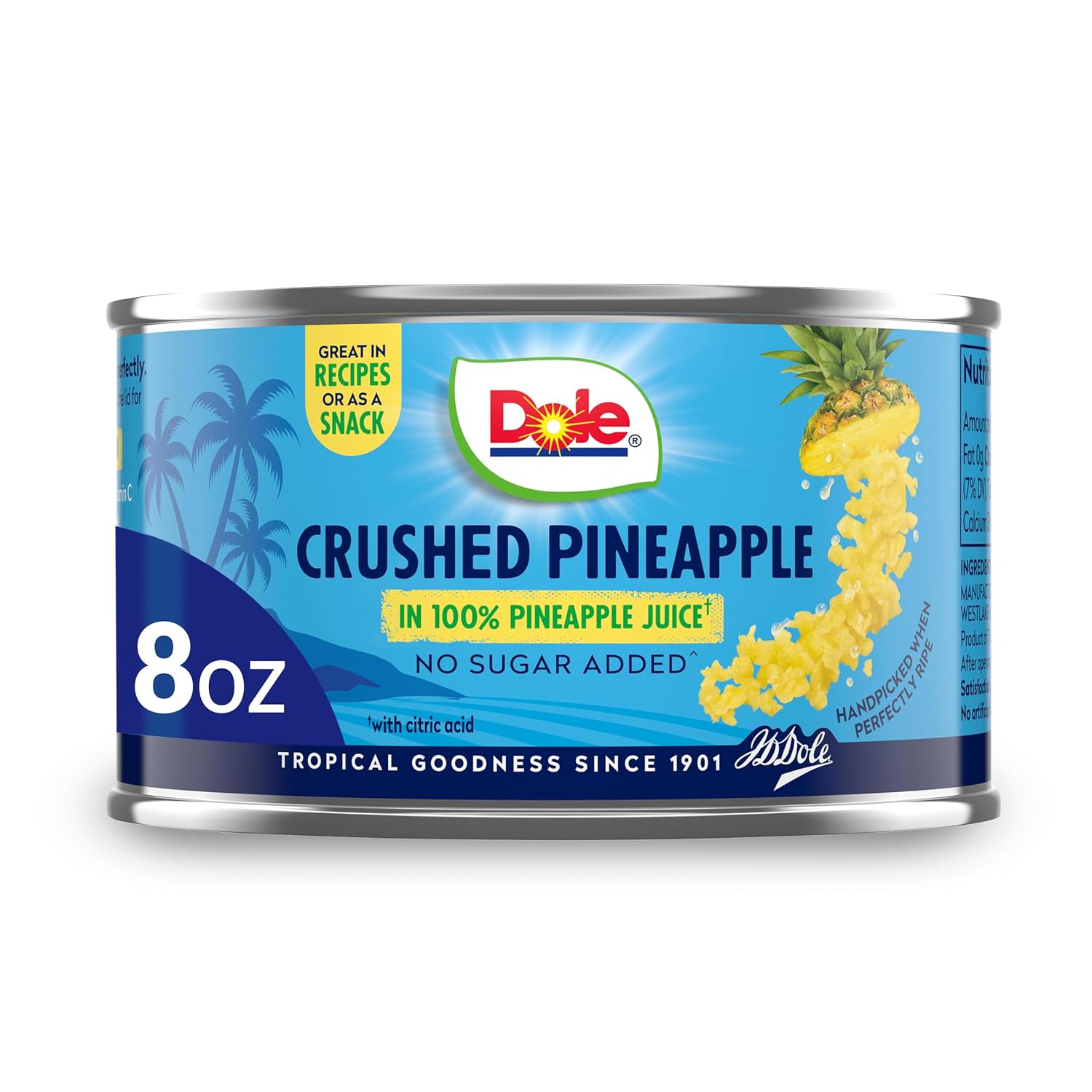 Dole Canned Fruit, Crushed Pineapple in 100% Pineapple Juice, Gluten Free, Pantry Staples, 8 Oz, Packaging May Vary