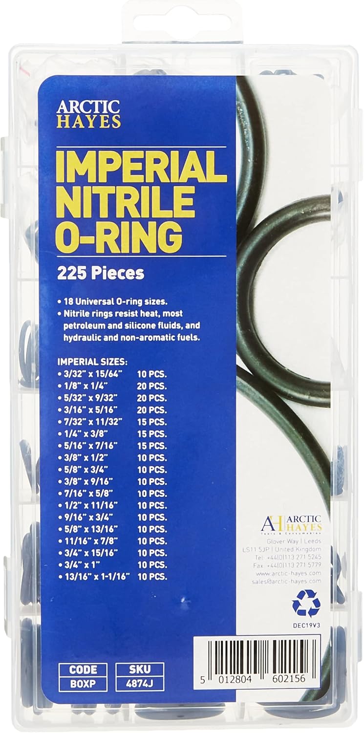 Arctic Hayes BOXP Imperial Nitrile O-Ring Assortment Washer 225-Pieces Kit, Black - Imperial