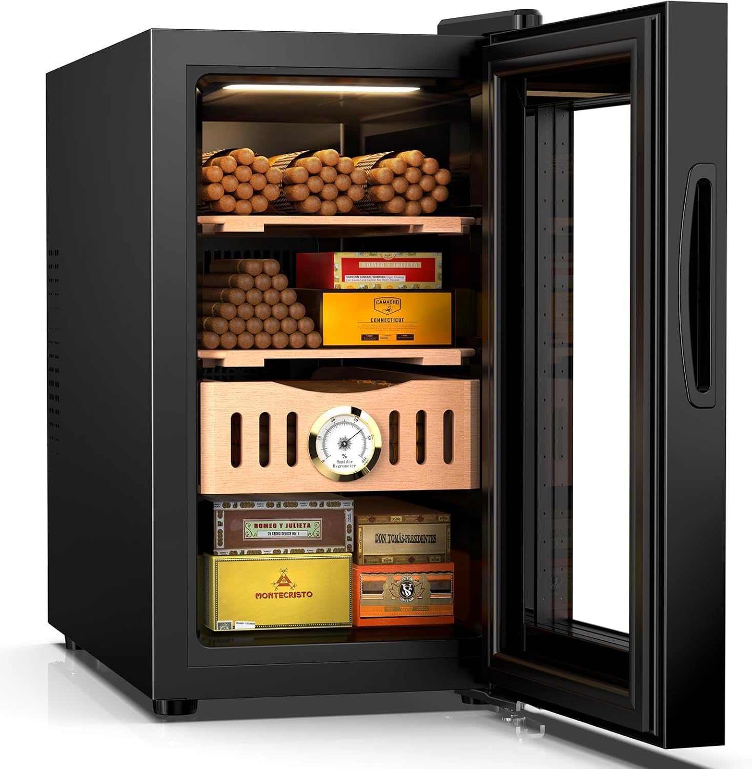 25L Electric Humidor, 200 Counts Cigar Humidor Cabinet with Cooling Temperature Control, Electric Cooling Cigar Fridge with Spanish Cedar Wood Shelves & Hygrometer