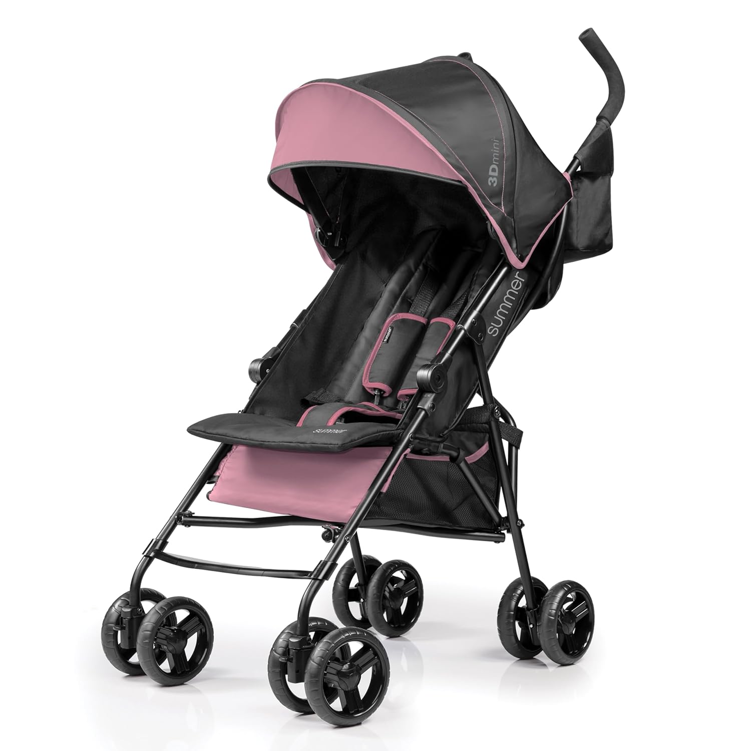Ingenuity 3D Mini Convenience Stroller – Lightweight Stroller with Compact Fold, Multi-Position Recline, Canopy with Pop Out Sun Visor and More – Umbrella Stroller for Travel, Pink