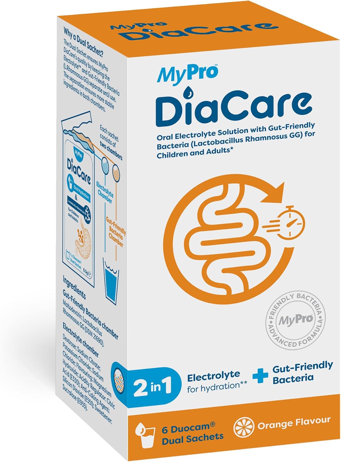 Oral Rehydration for Children and Adults | Electrolytes and Probiotic | Orange Flavour | 6 Sachets
