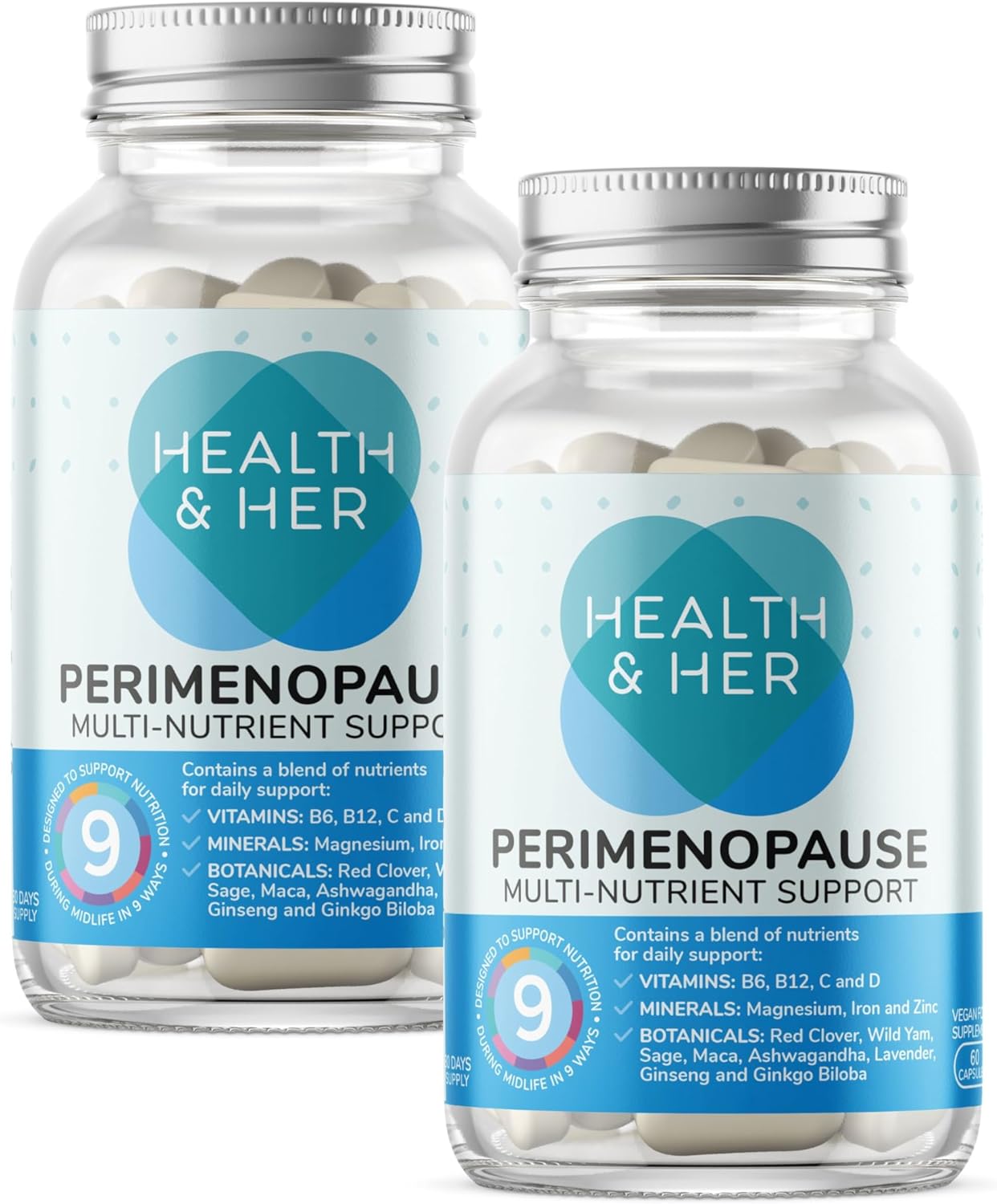 Health & Her Perimenopause Supplements for Women - Wellbeing Support for The Early Stage of Menopause - 2 Month Supply, 120 Capsules - Vegan & Gluten Free