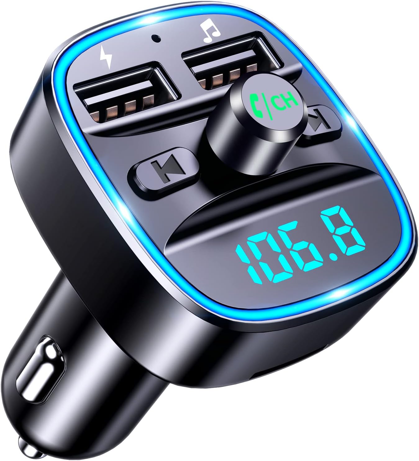 Mohard Bluetooth Car Adapter, Bluetooth FM Transmitter for Car MP3 Player FM Transmitter, Multichannel Amplifier, Hands-Free Calling, Dual USB Ports (5V/2.4A & 1A), Support TF Card & USB Flash Drive