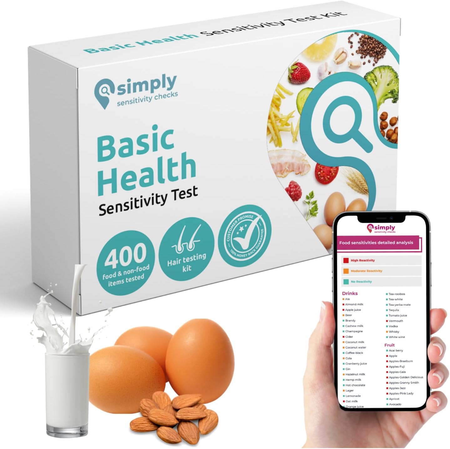 Basic at Home Food Sensitivity Test Kit for Adults | 400+ Items Tested | Accurate Hair Strand Test | Gut Health, Digestion, Additives, Vitamins | Results in 3-5 Days