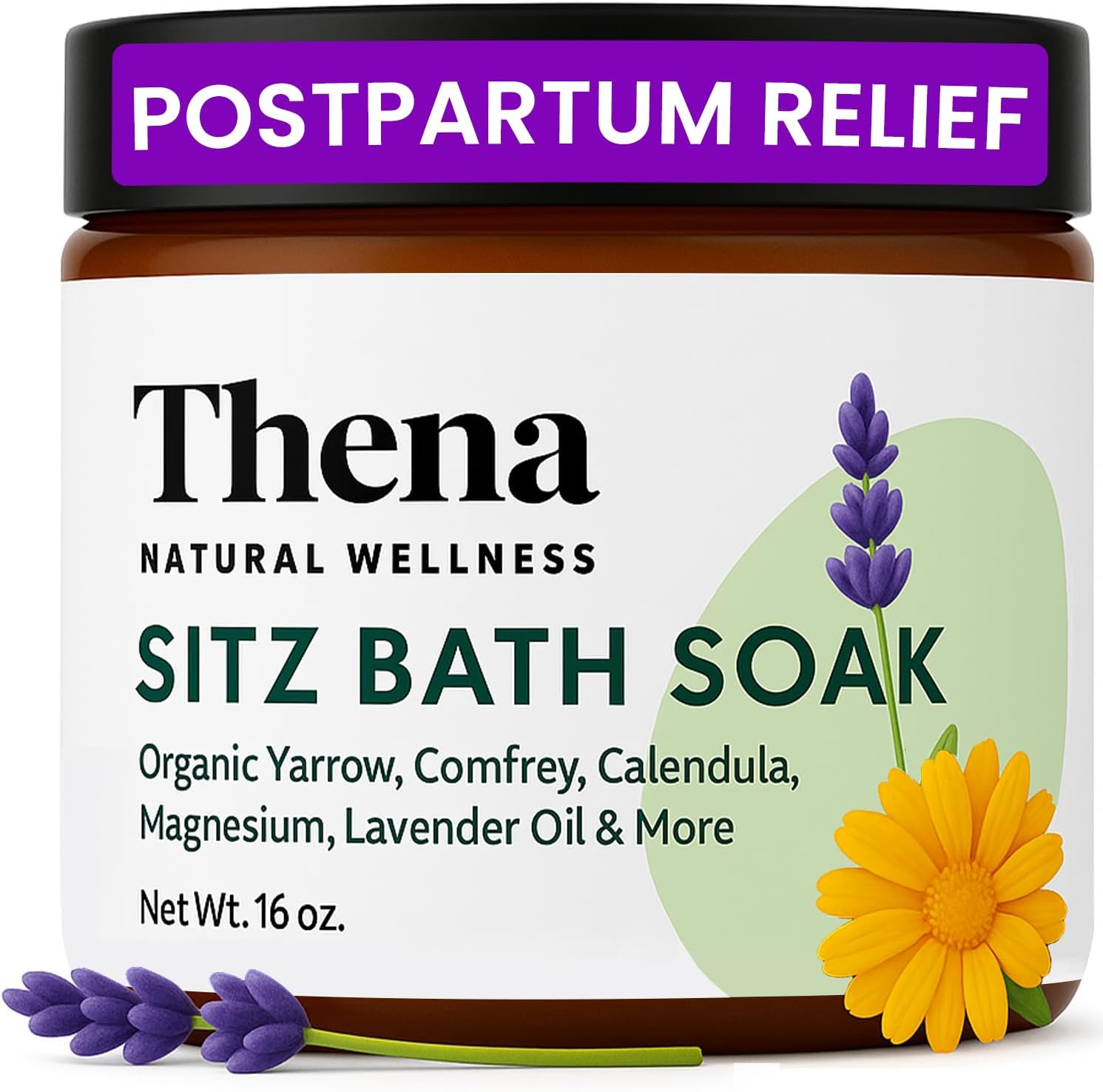 Best Organic Sitz Bath Soak Postpartum Care & Post Partum Essentials, Natural Hemorrhoid Treatment for Women & Moms with Epsom Dead Sea Salt Witch Hazel, Sitz Bath for Toilet, Thena