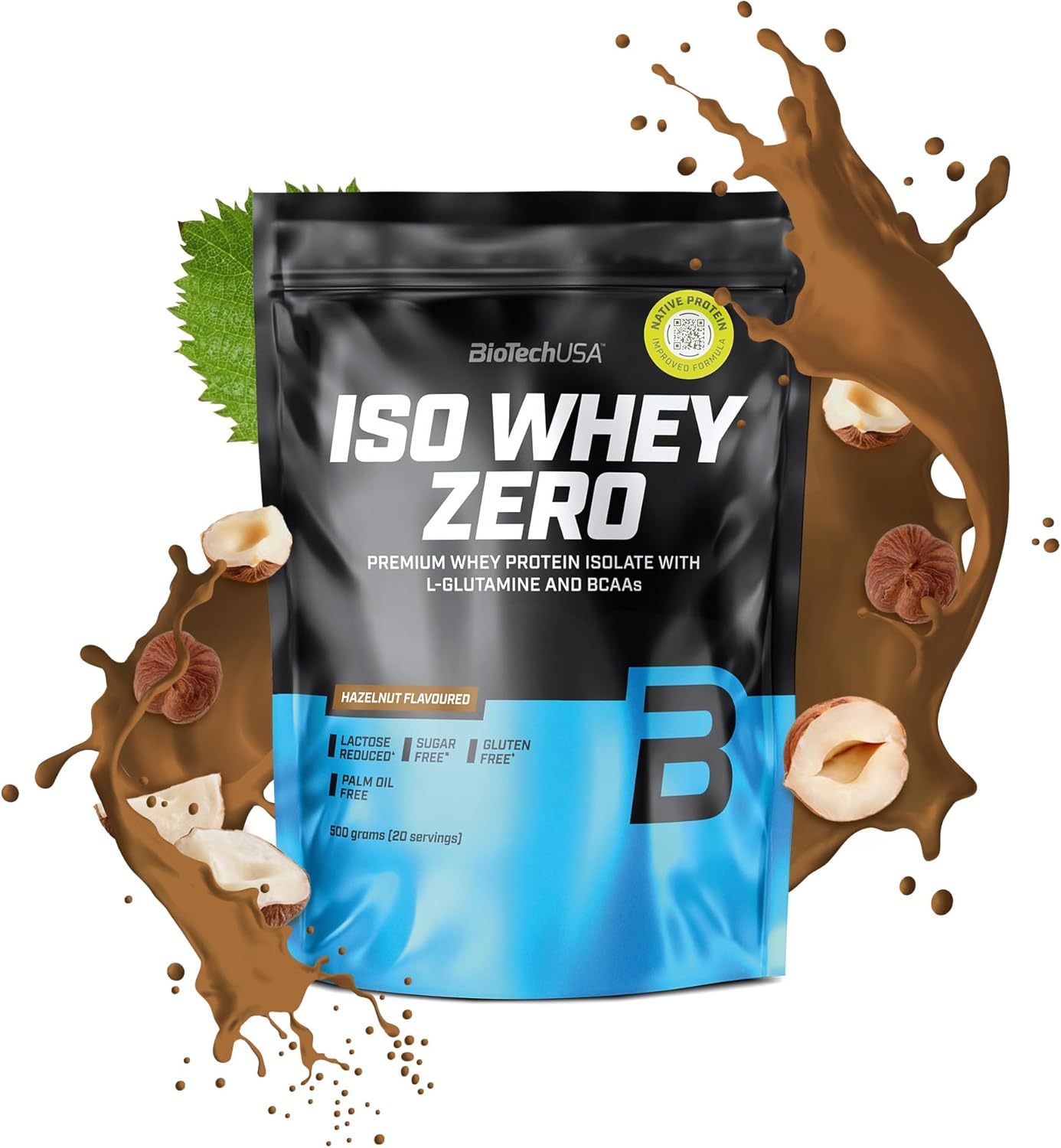 BioTechUSA Iso Whey Zero | Premium Whey Protein Isolate | Grass-Fed | Enzyme-Free | Sugar- and Gluten-Free, 500 g, Hazelnut