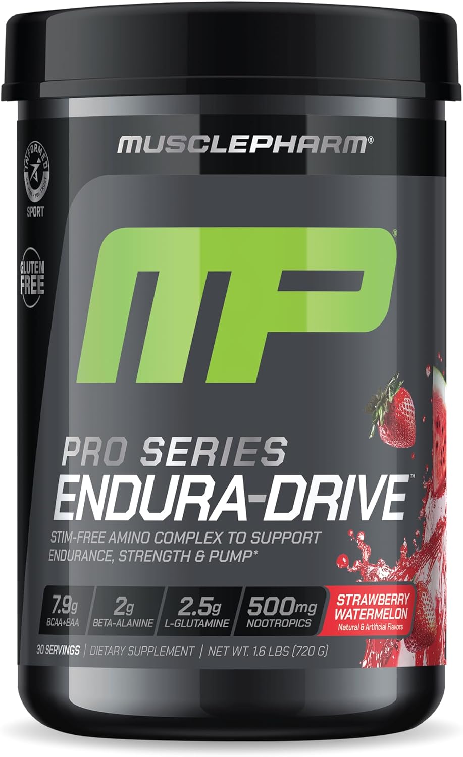 MusclePharm Pro Series ENDURA-DRIVE Pro-Grade Amino Acids Complex with Nootropics | Stim Free Intra Workout & Pre Workout Powder for Endurance & Recovery | Strawberry Watermelon, 1.6 lbs. 30 Servings