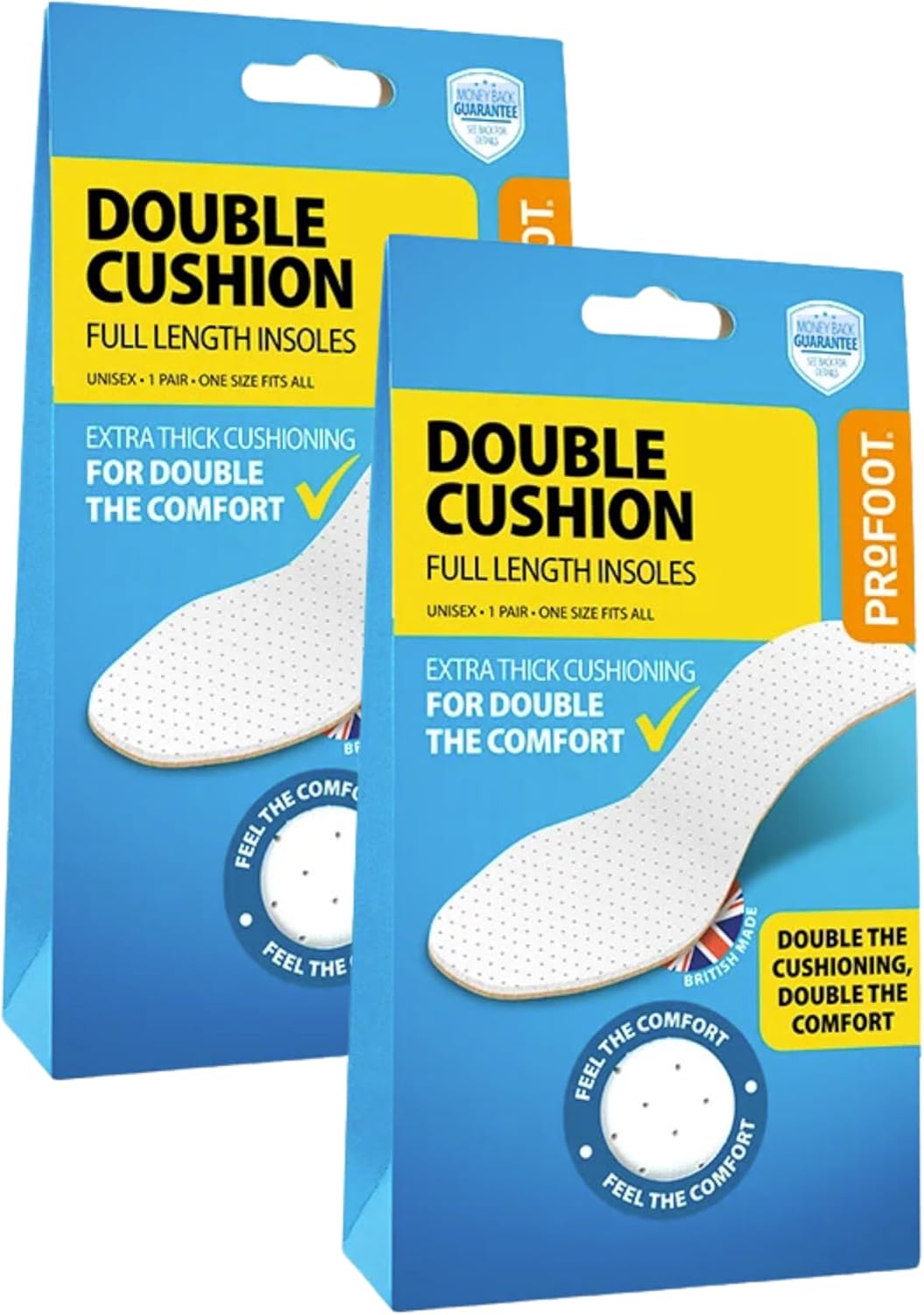Profoot Double Cushion Insoles - Full Length Insoles - Unisex - Extra Thick Cushioning - Dual Layer Shoe Inserts - Ideal for Foot Discomfort - One Size Fits All - (2 Pack)