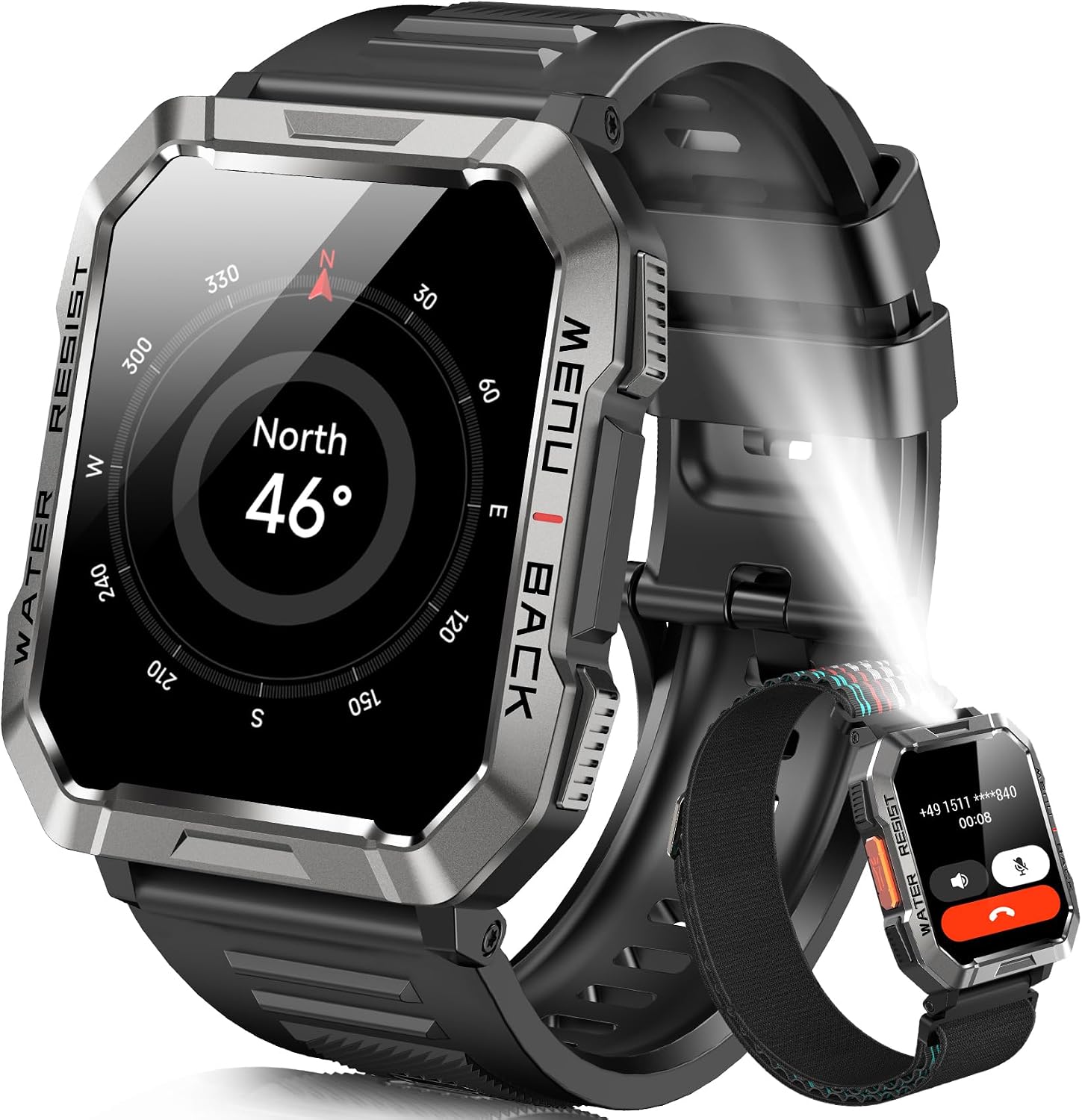 Blackview Military Smart Watch for Men Outdoor Adventure | 100-Day Ultra-Long Battery | Flashlight & Compass | Bluetooth Calling | Health Monitor | 153+ Sports Modes | IP68 Waterproof for iOS Android
