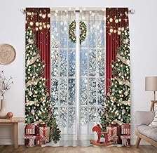 Allenjoy Christmas Window Curtain Winter Xmas Tree Glitter Bokeh Print Curtains Home Decor Rod Pocket Darkening Drapes for Bedroom Living Room 82 in x 84 in