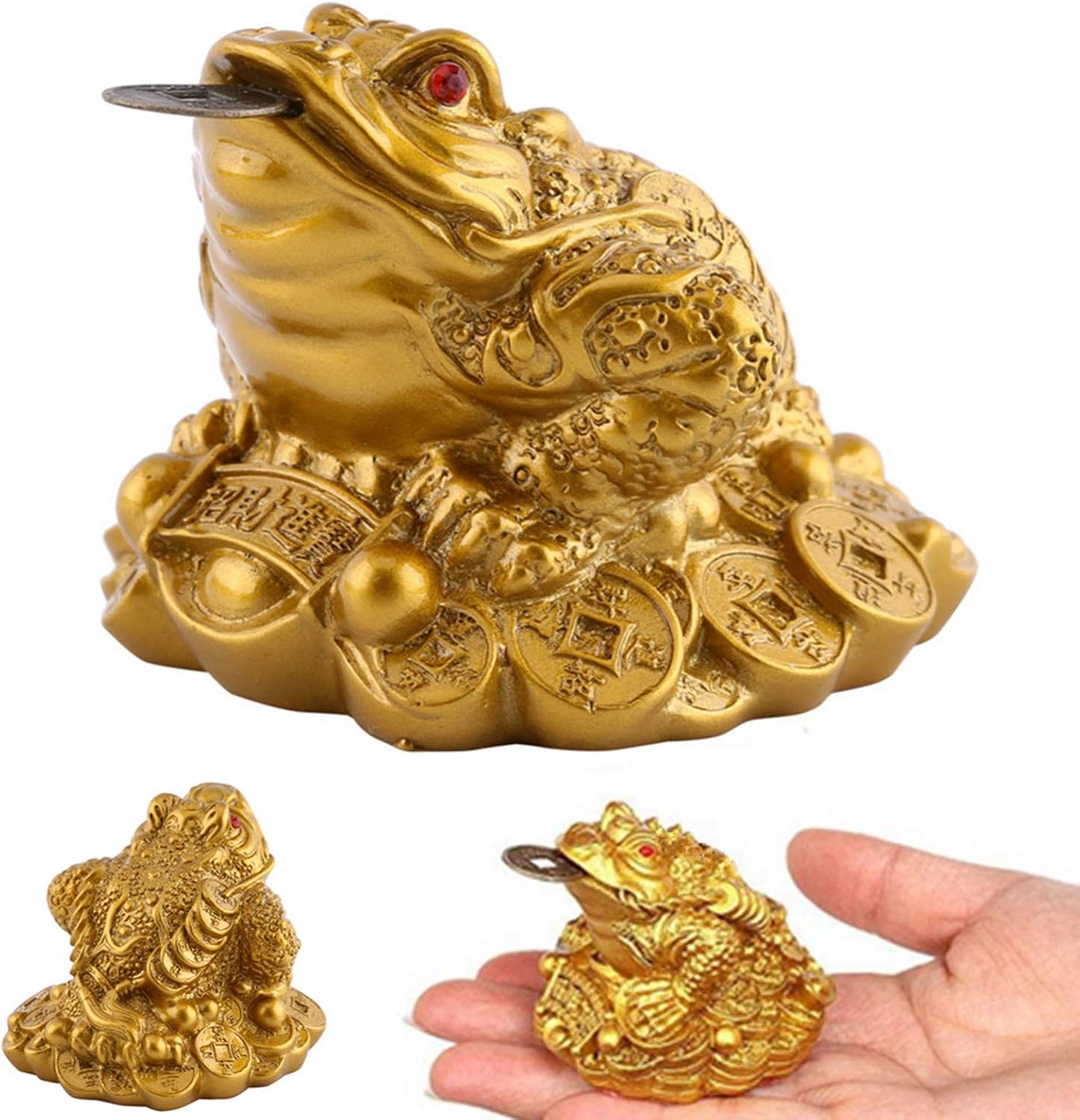 DWE Feng Shui Money Toad, Lucky Money Frog Chinese Coins Feng Fhui Ornaments Home Office Decoration Attract Wealth and Good Luck