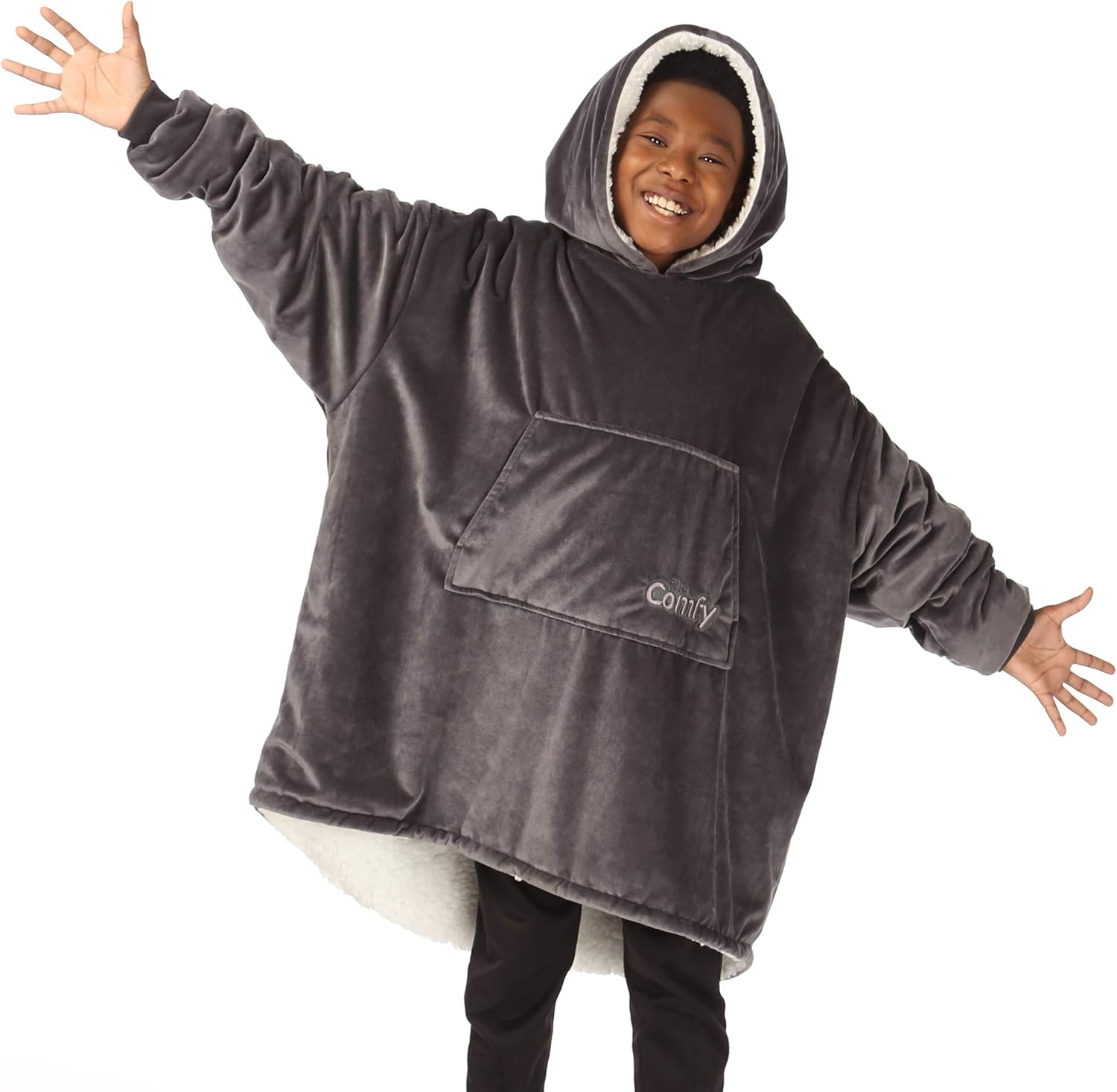 THE COMFY Original Jr for Kids | Oversized Sherpa Fleece Wearable Blanket with Hood & Pocket | Seen on Shark Tank
