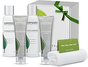 Exposed Skin Care Basic Acne Treatment Kit - Includes Salicylic Acid Face Wash, Clearing Tonic, Acne Treatment Serum with Benzoyl Peroxide, Clear Pore Serum - Acne Set Solution for All Skin Types