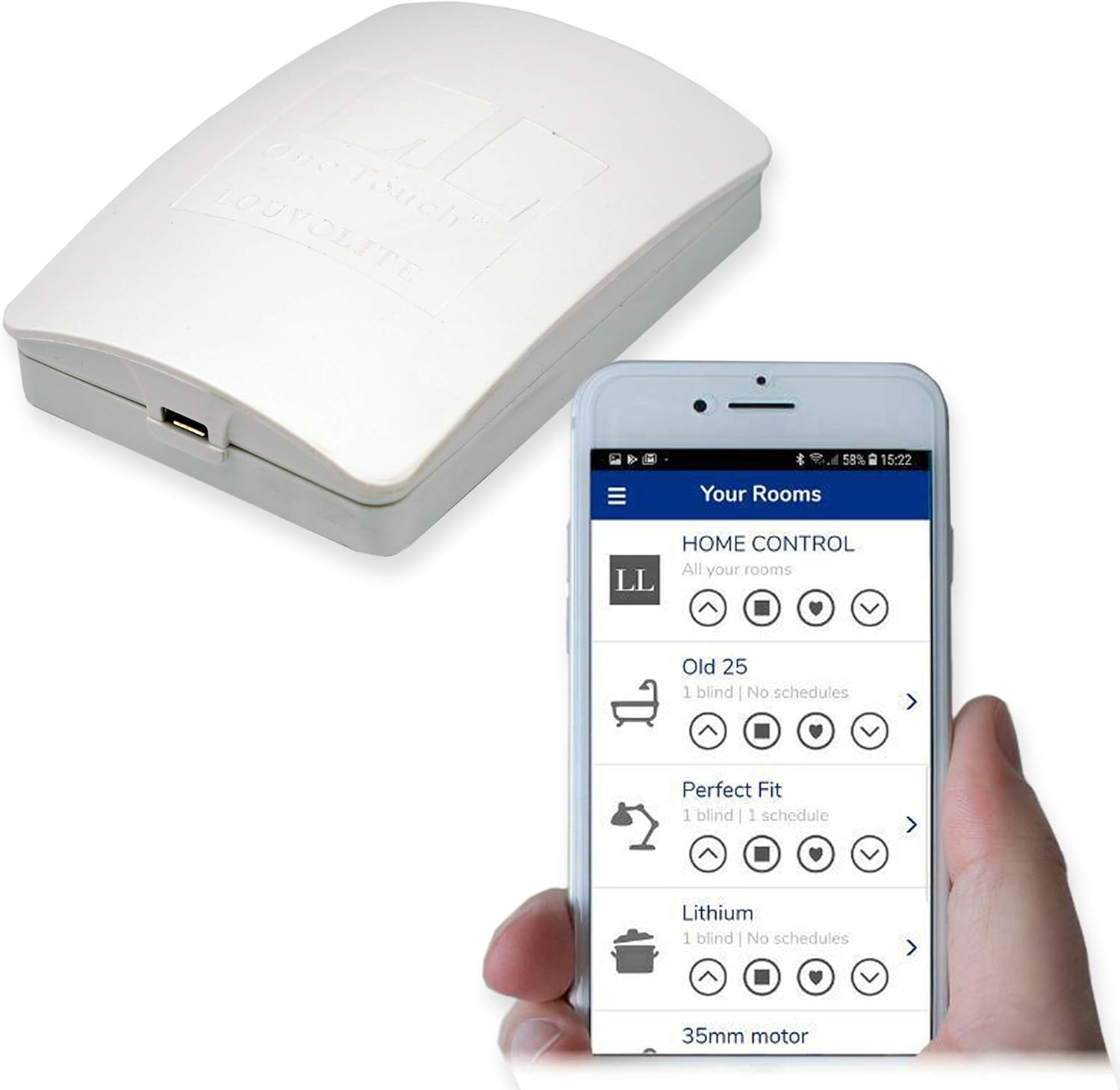 One Touch Smart Controller Wi-Fi Hub To Control Motorised Blinds Via Neo Smart Blinds App Or by Voice Via Compatible Smart Speaker, Control4 Compatible - New Bluetooth Model C-BR300 (R1764)