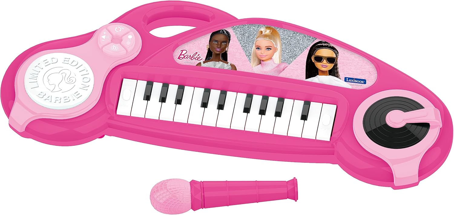 Lexibook, Barbie, Electronic piano for children with light effects, microphone, drums, built-in speaker, demo tunes, DJ player, pink, K704BB
