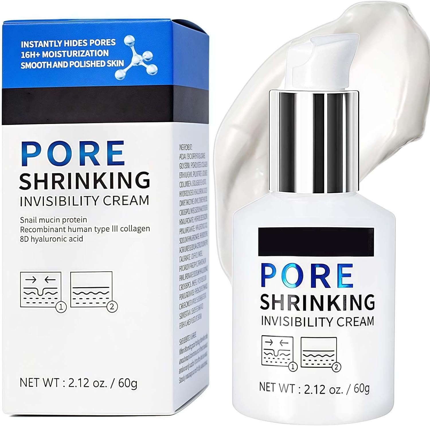 Pore Invisibility Hydrating Face Primer, Mature Skin Face Moisturizer with Collagen, Minimizes and Conceals Pores, Lightweight, Long Lasting, Smooths, Fills in Pores and Fine Lines Ideal for Oily Skin