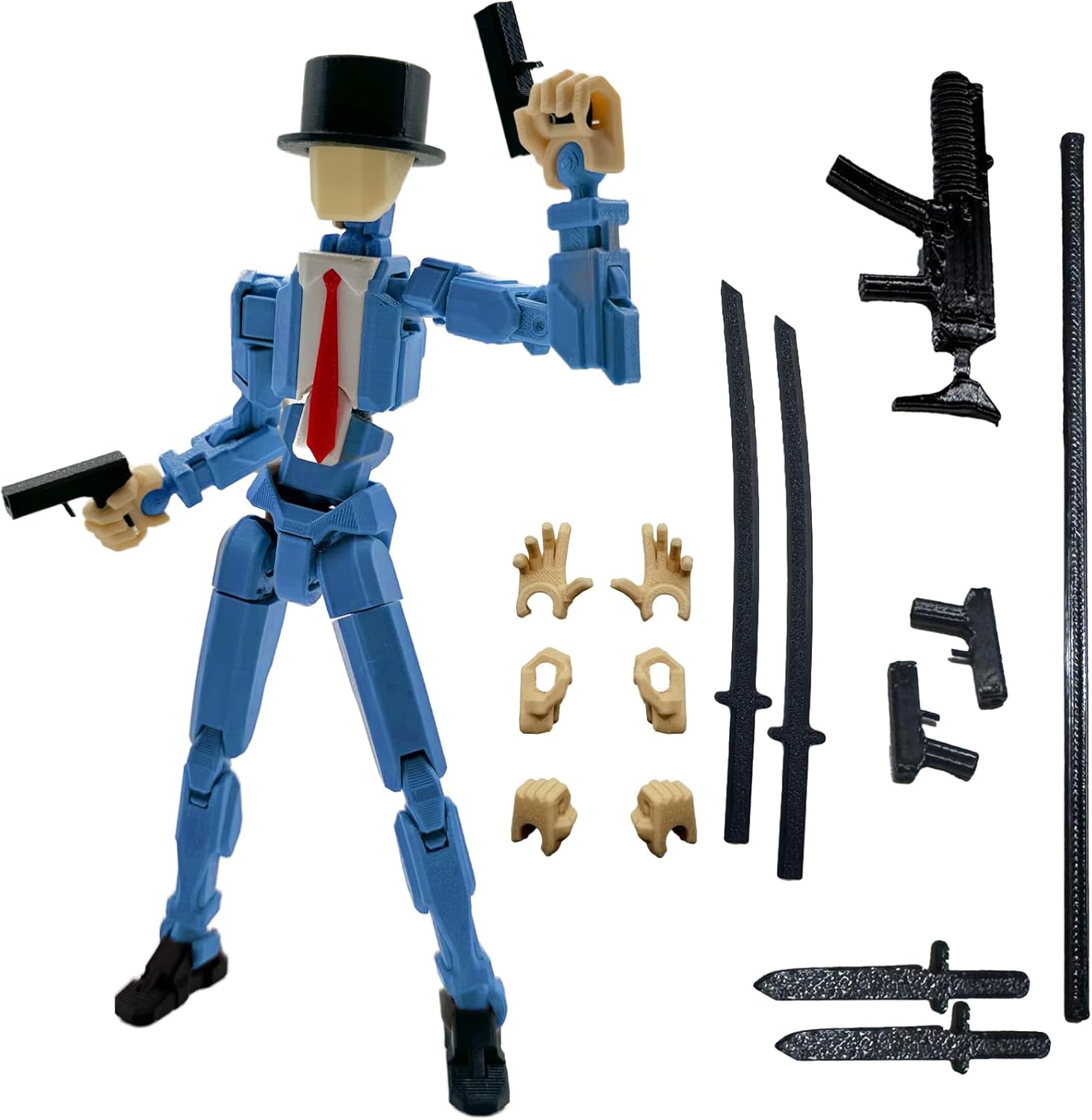 3D Printed 5.54-inch Multi-Jointed Action Figures Dummy13, Full Body Mechanical Movable Toy, Multiple Accessories, Hand Painted Figure, Desk Decoration, Creative Gifts (Y-Blue Gentleman)