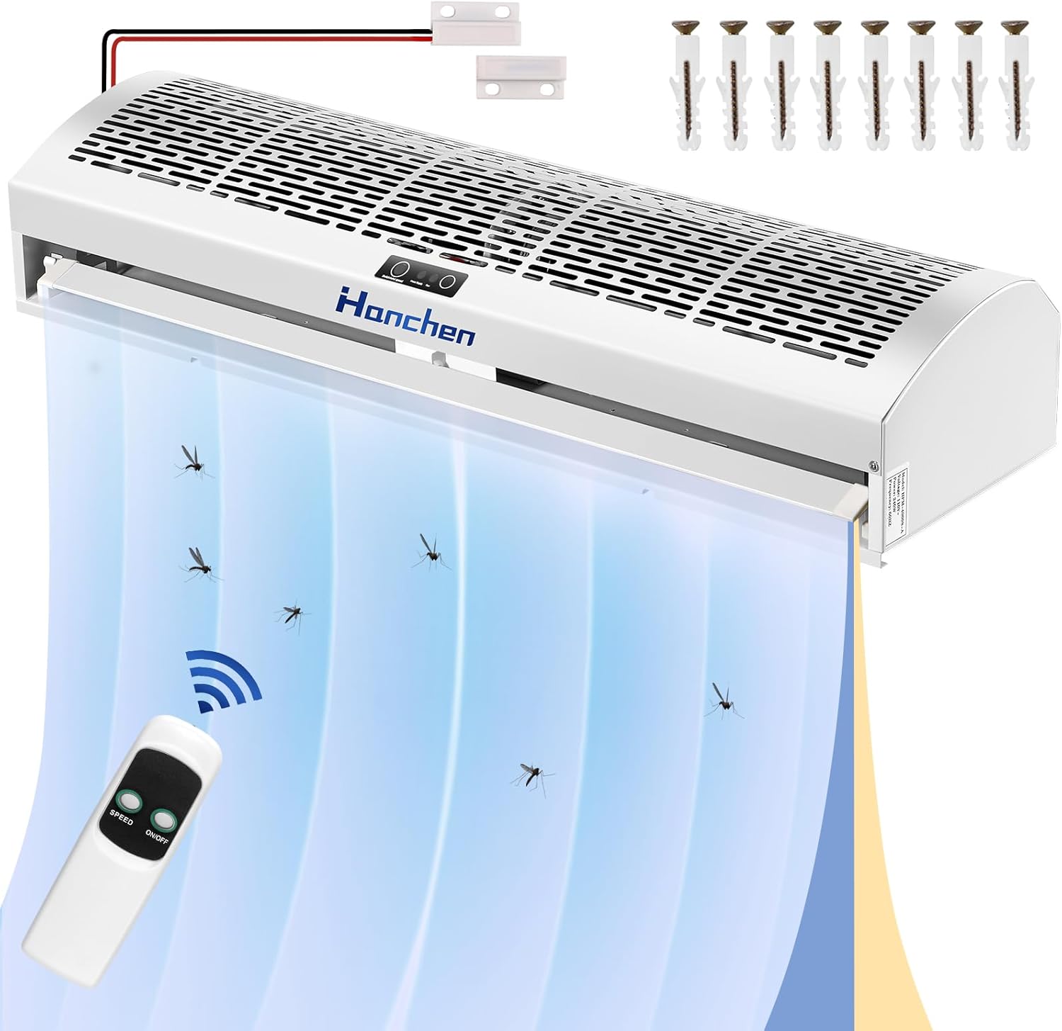 Hanchen 36 Inch Air Curtain 【2025 NEW VERSION】 Magnetic Door Switch 2 Speeds 1527/1292 CFM Uncooled&Unheated Remote Control Super Power Commercial Indoor Heavy Duty Air Door Fan 110V