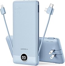 VEGER Portable Charger for iPhone Built in Cables and Wall Plug, 10000mah Slim Fast Charging USB C Power Bank, Travel Essential Battery Pack Compatible with iPhone, iPad, Samsung More Devices(Black)