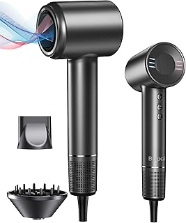 Hair Dryer, 500 Millions Negative Ionic Care Blow Dryer for Fast Drying, Professional 120000RPM High-Speed Hairdryer Low Noise Thermo-Control Travel with Magnetic Diffuser & Nozzle