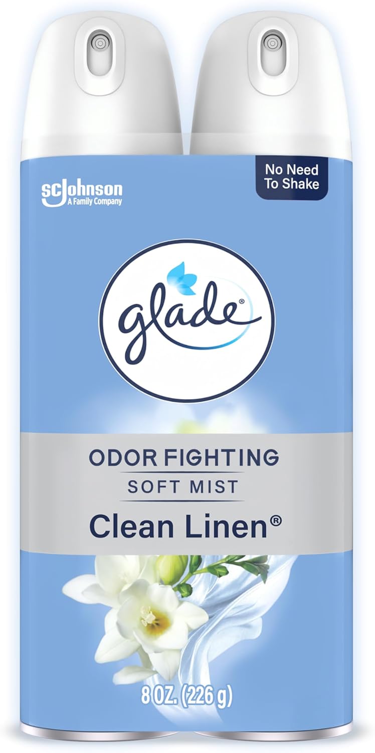 Glade Air Freshener Room Spray, Clean Linen Scent, Odor Fighting to Deliver Long Lasting Freshness, 8 Oz, 2 Count