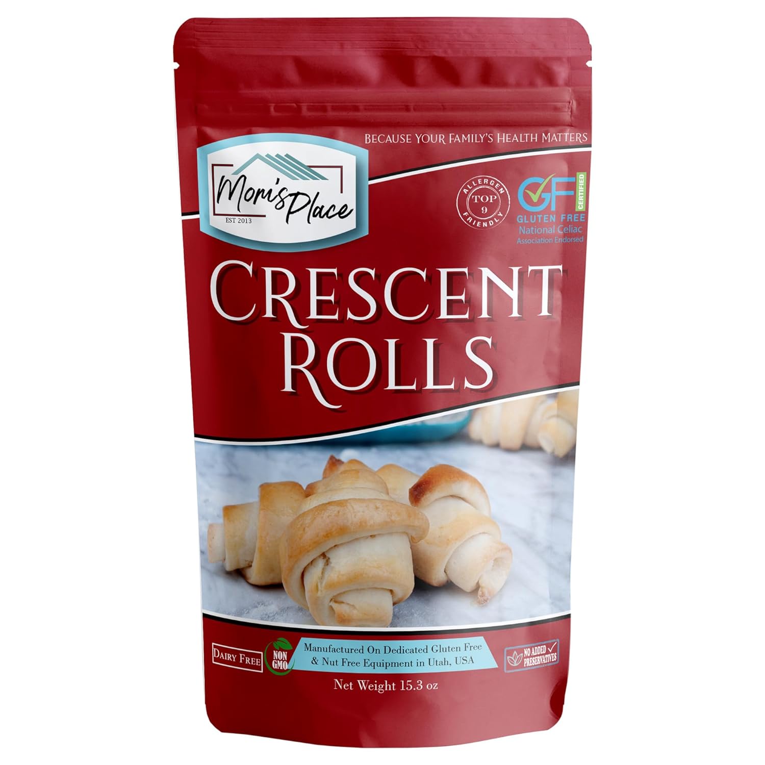 Mom's Place Gluten-Free Crescent Roll Mix, Soft & Fluffy Rolls, Dairy Free, Nut Free, Soy Free, Non-GMO, 12 servings