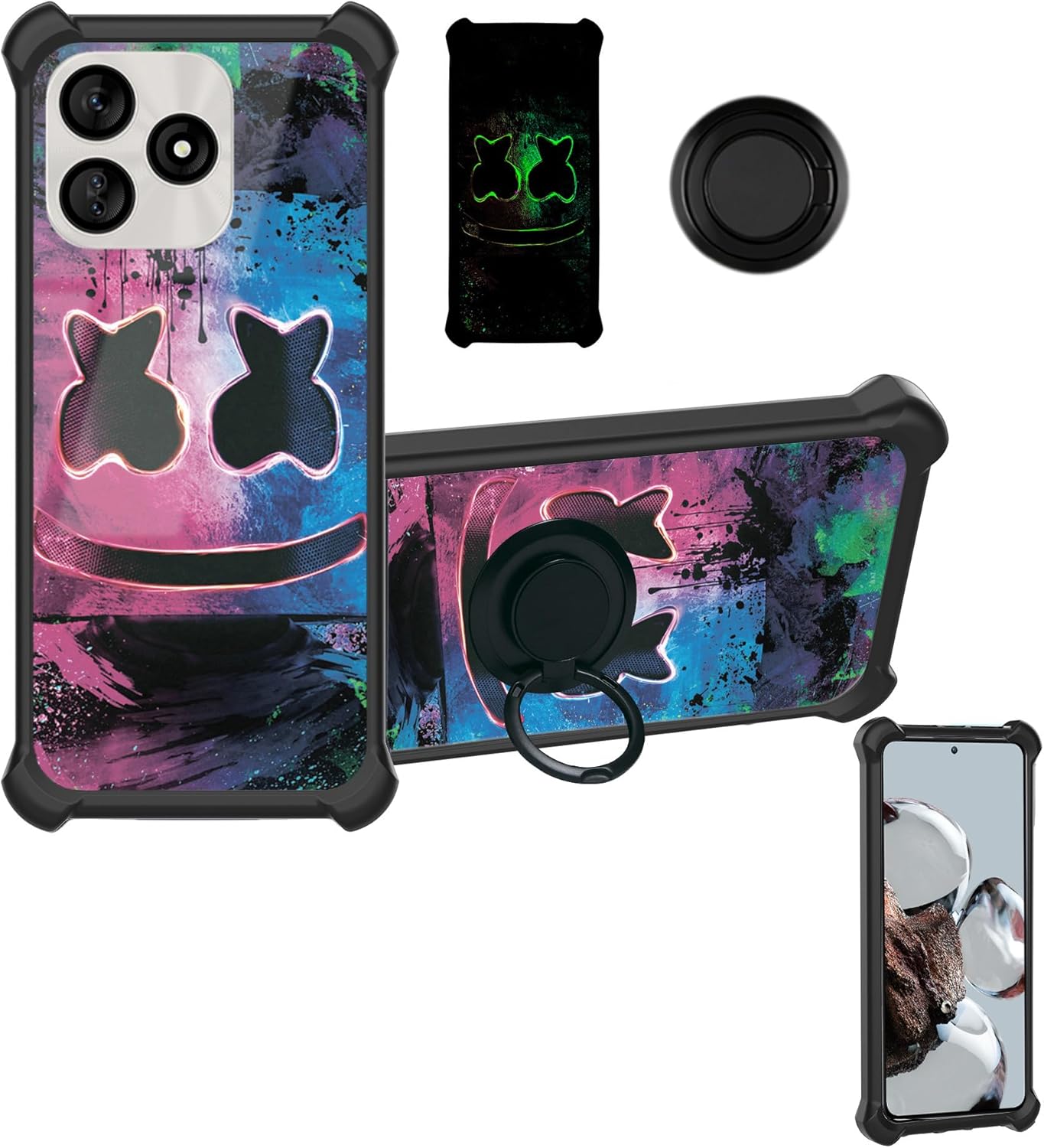 Case Compatible for BLU G73L Phone Case Cover [Hard PC + Soft Silicone][Ring Support] [Luminous Effect] YGH-BQ