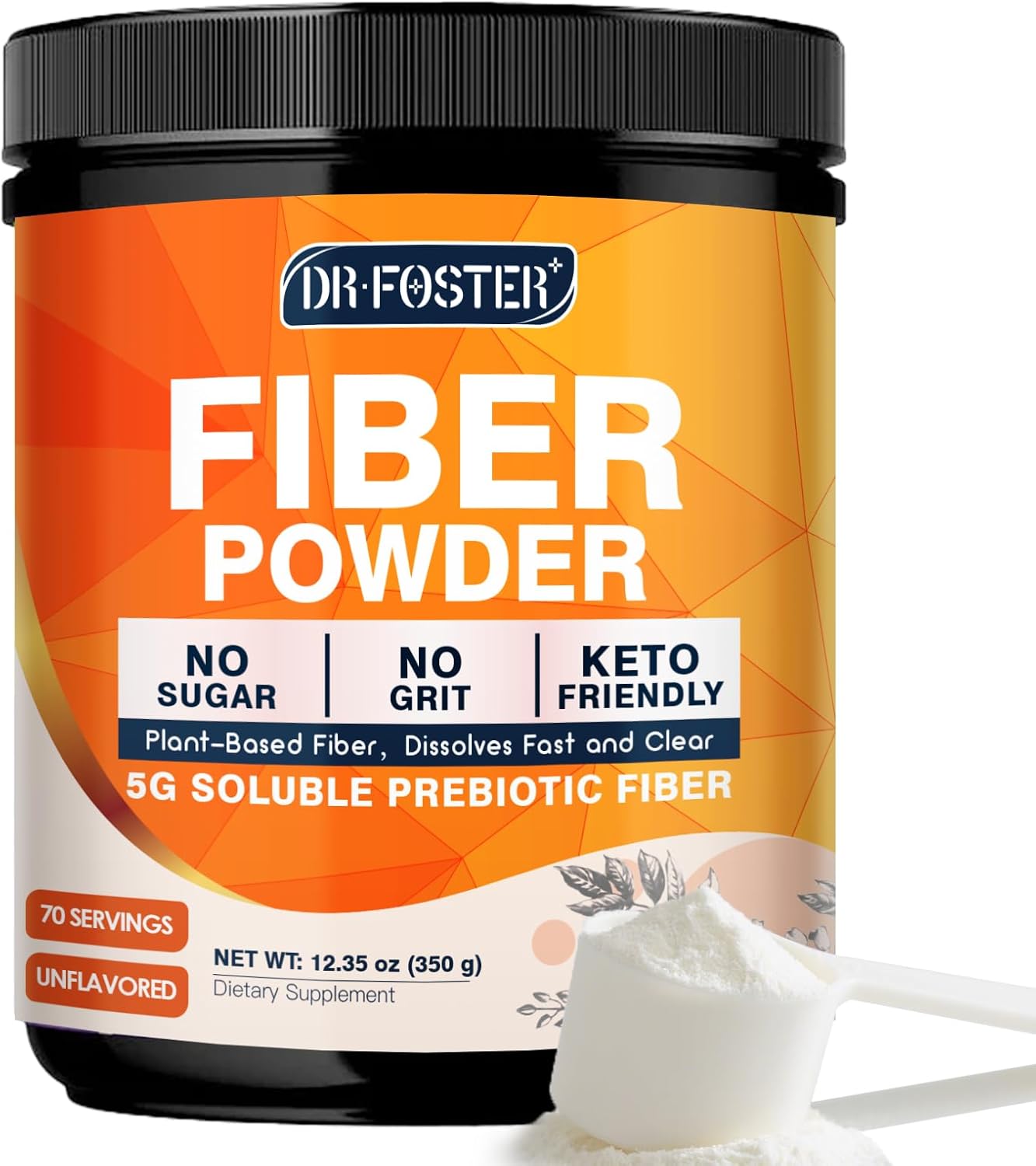 Prebiotic Fiber Powder Unflavored - Soluble Fiber Supplement with Acacia Fiber & Inulin Powder for Digestive Health and Regularity | 5g Per Scoop, 70 Servings | Gluten & Sugar Free, Vegan