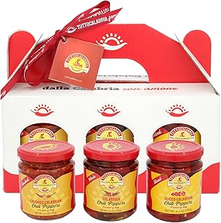 TuttoCalabria Gift Set, Variety 3 Pack, Crushed, Sliced, Calabrian Chili Pepper Gift Set (3 Pack X 6.5oz) Non GMO, Product of Calabria, Italy