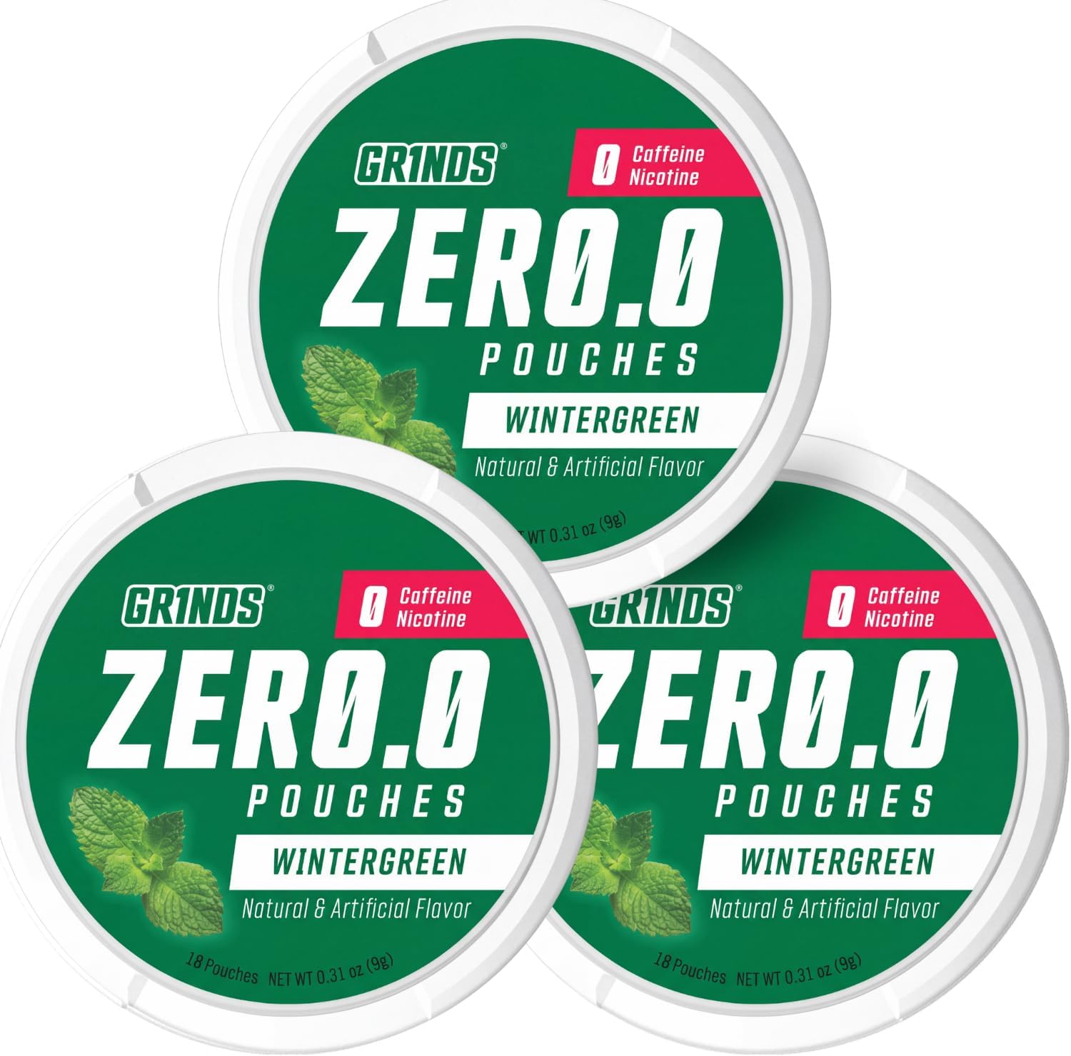 GRINDS ZERØ.Ø Wintergreen Flavor Pouches, 3 Pack, 18 Pouches Per Can