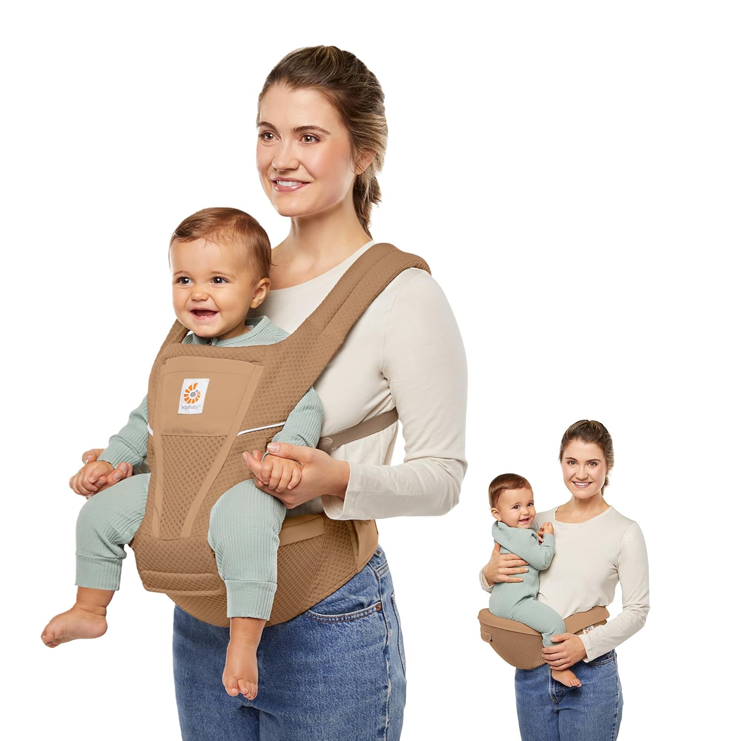 Ergobaby Alta Hip Seat All-Position Breathable Mesh Hip Seat & Carrier, Camel Brown