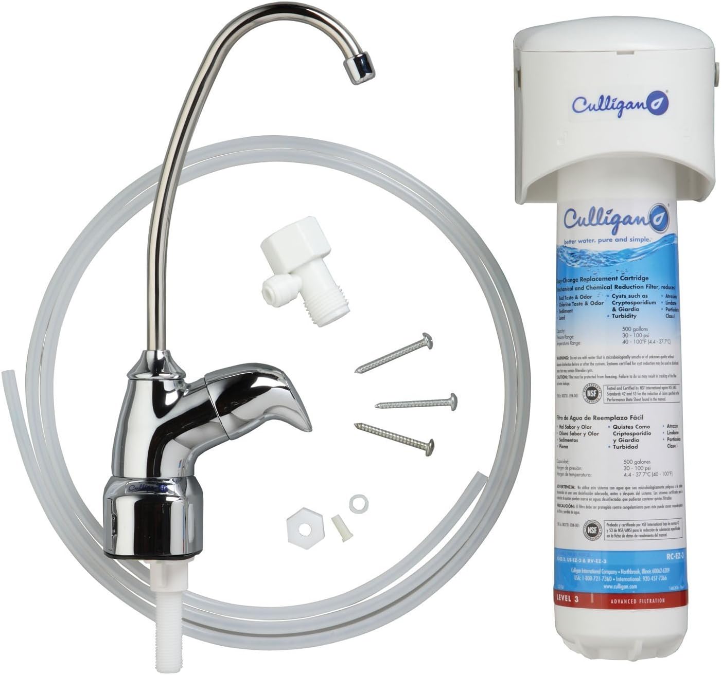 Culligan US 3 EZ-Change Under-Sink Drinking Water Filtration System with Dedicated Faucet and Filter, Chrome
