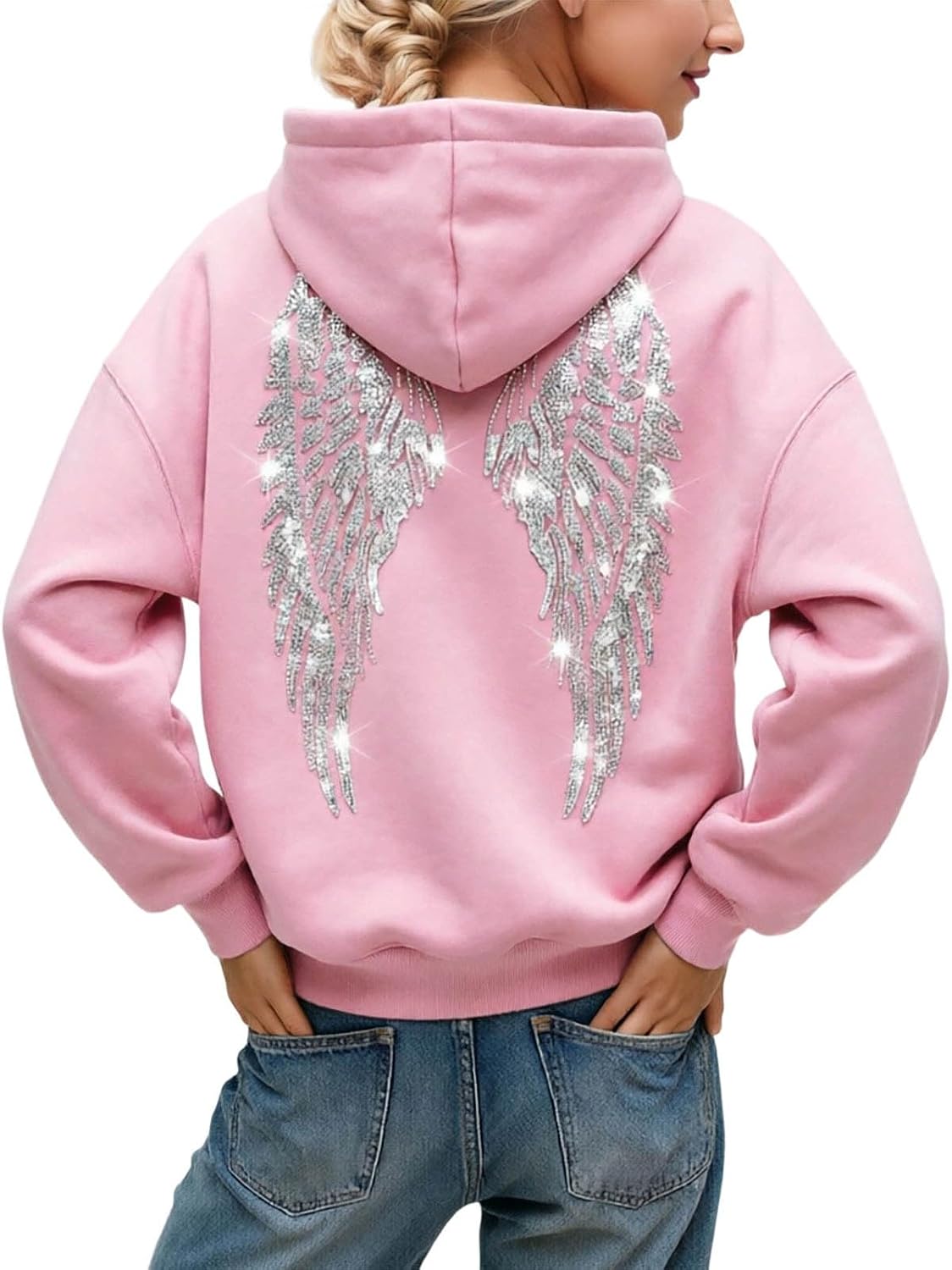 Angel Wing Hoodies for Women Wings Graphic Rhinestone Sweatshirt