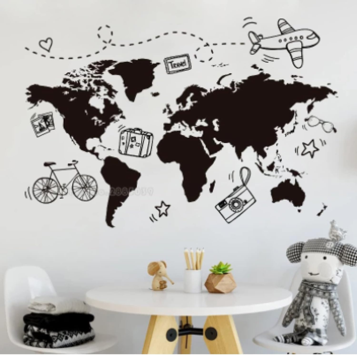 Large World Map Wall Stickers for House Decor Vinyl Decals Living Room Map Sticker Bedroom Decor Wallpaper ملصقات Decals63cm x 42cm