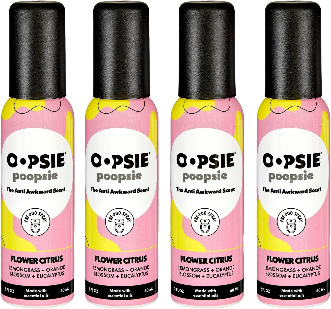 Pre Poop Spray - 4 Pack Flower Citrus, Natural Pre Poo Toilet Spray for Bathrooms, Trap Odors & Eliminate Embarrassment, 2oz Travel Size Pre Poo Air Freshener Spray