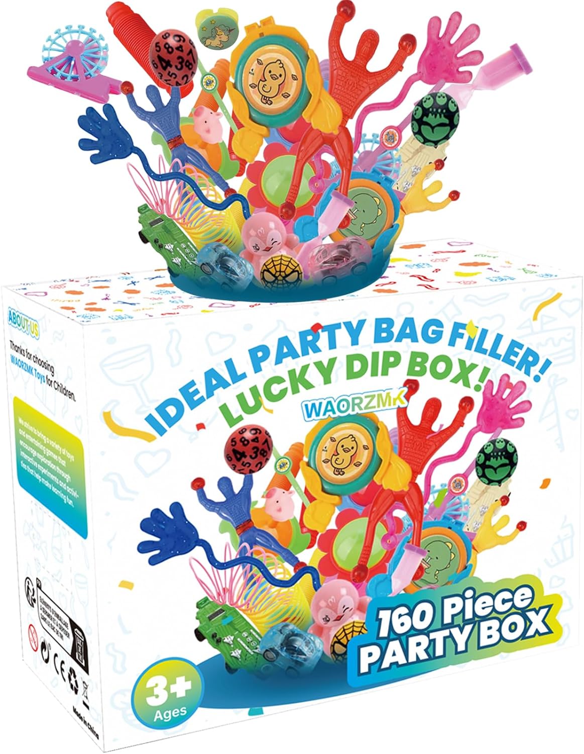WAORZMK 160 Piece Party Favours Lucky Dip Box, Versatile Party Bag Fillers for Kids, Unisex Class Rewards Prizes Box Small Toys, Mystery Blind Boxes for Birthday Party Games & Gifts