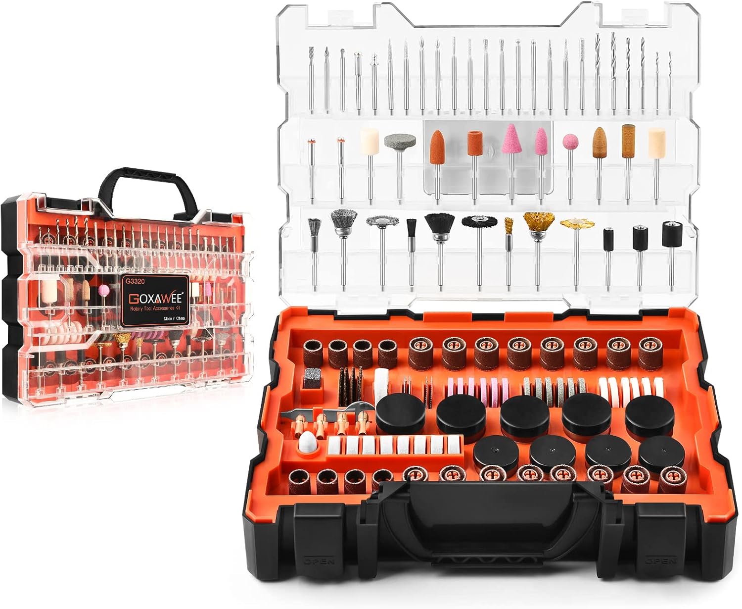 GOXAWEE Rotary Tool Accessories Kit, 480pcs Accessory Set, 1/8" Shank with Deluxe Tool Case for Rotary Tool Electric Grinder, Multifunctional Universal Fitment for Cutting, Sanding, Polishing