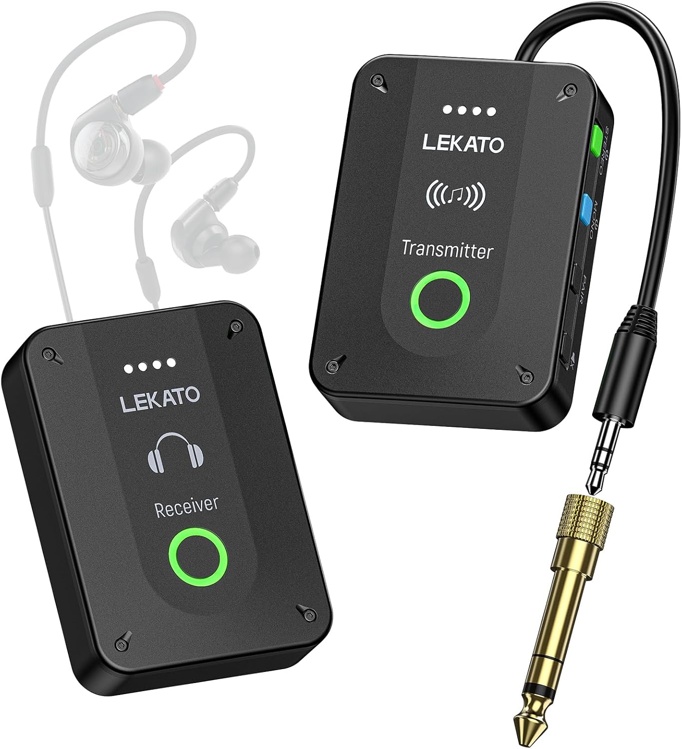 LEKATO MS-02 In-Ear Monitors, Upgraded 2.4G Stereo/Mono Wireless in Ear Monitor System, Professional Personal Wireless IEM System One to More for Band Rehearsal/Live Performance