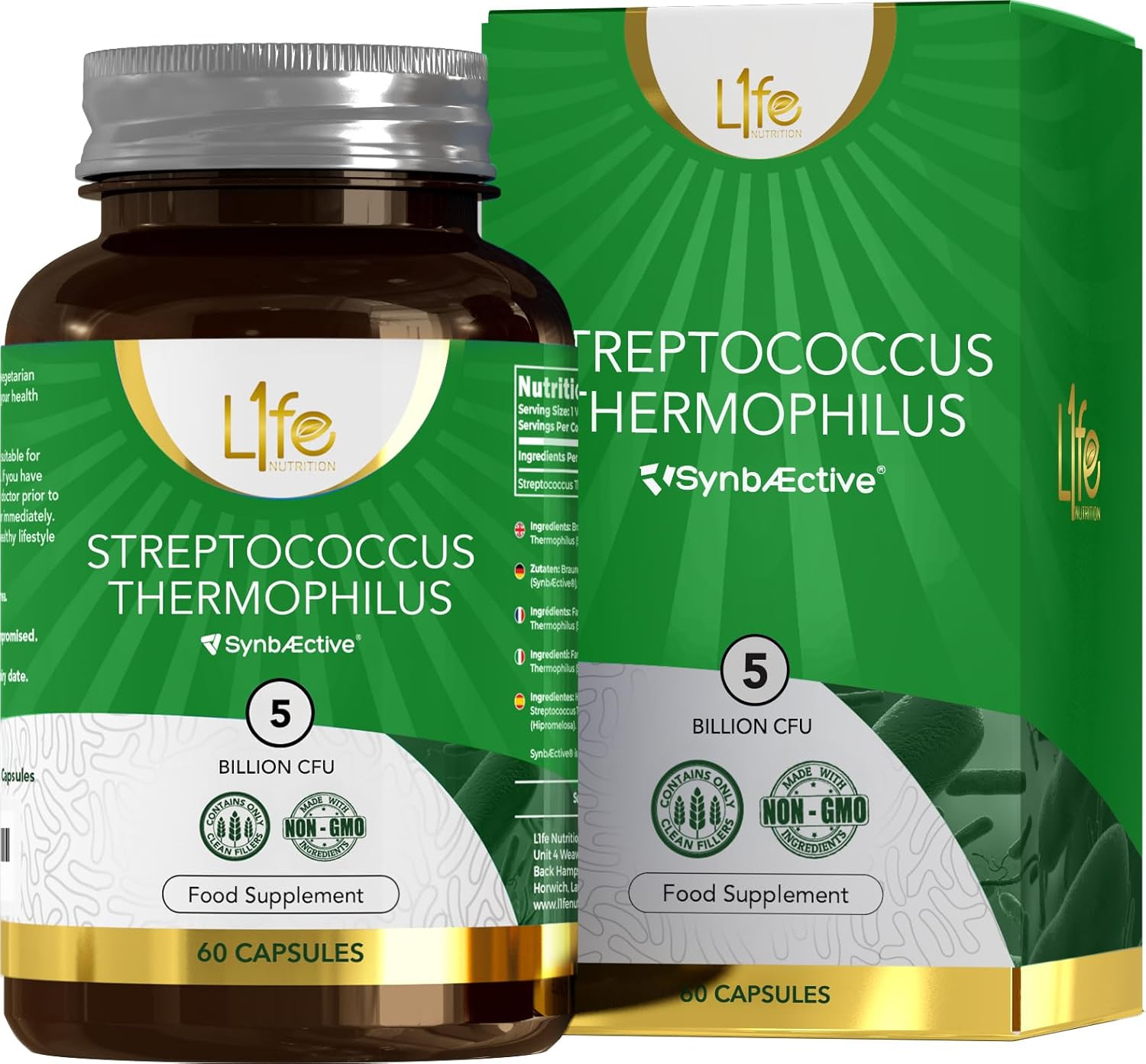 LN Streptococcus Thermophilus | 90 High Strenth Probiotics - 5 Billion CFU S-Thermophilus per Capsule | Bacterial Cultures Prebiotic Supplement | Non-GMO, Gluten & Allergen Free | Made in The UK