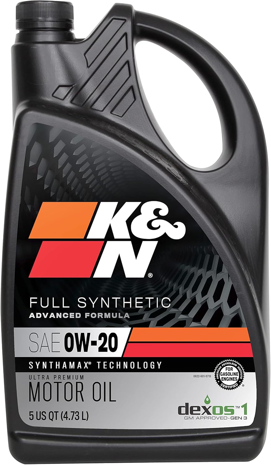 K&N Motor Oil: 0W-20 Synthetic Engine Oil: Premium Protection, High Mileage, 5 Quarts