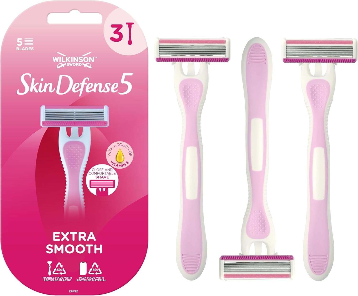 Wilkinson Sword Skin Defense 5 Womens Disposable Razors x3, Pink