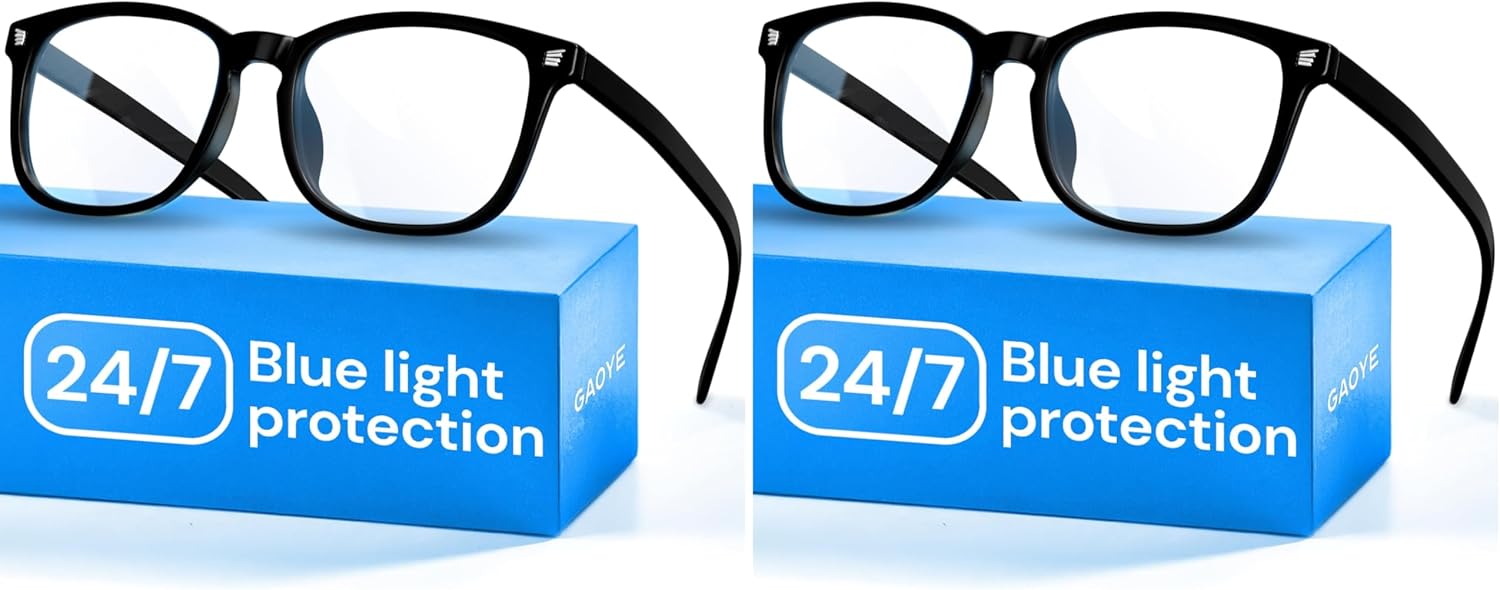 Gaoye Black Blue Light Glasses for Computer & Gaming - Anti UV Ray Lenses, Scratch-Resistant & Comfort Fit (Pack of 2)
