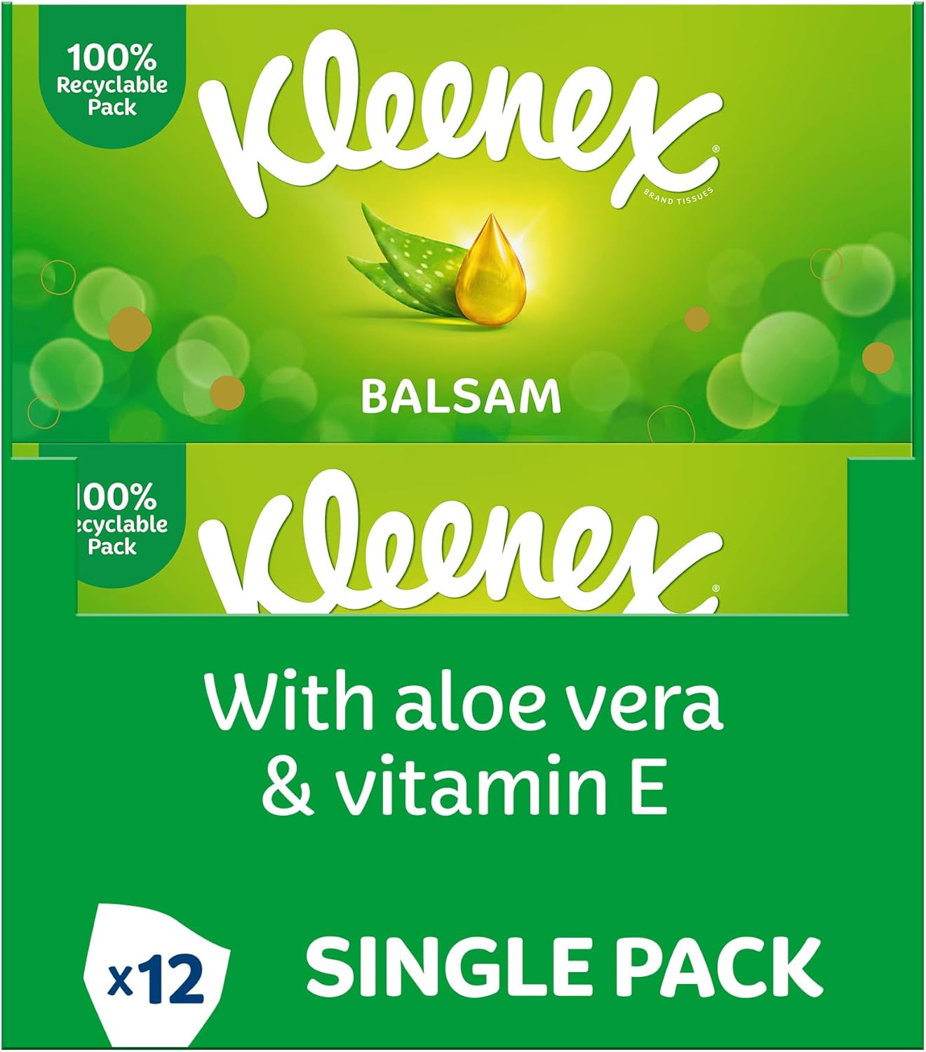 Kleenex Balsam Facial Tissues, Pack of 12 Tissue Boxes