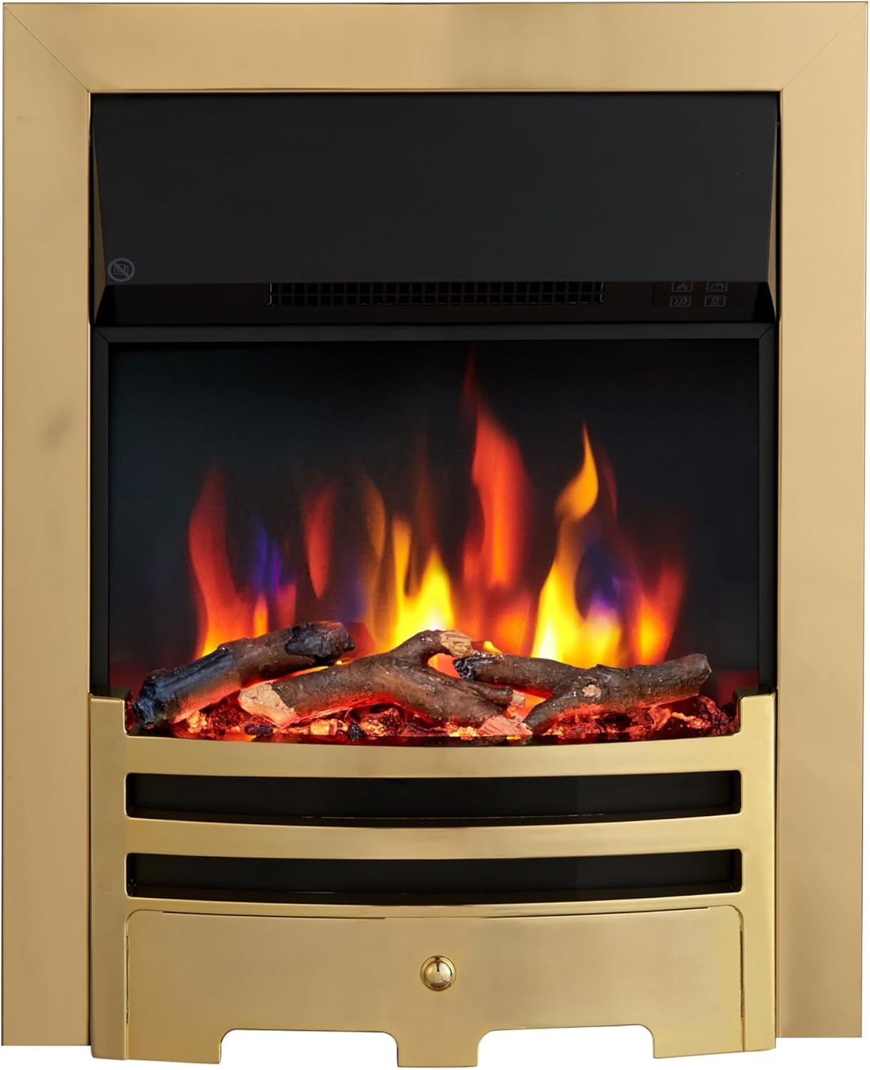 FLAMEKO Verona 16’’ Fireplace Insert, 2000W Heater, Brass Trim, Bauhaus Fret, 9 Colour Flame Effect, Remote Control