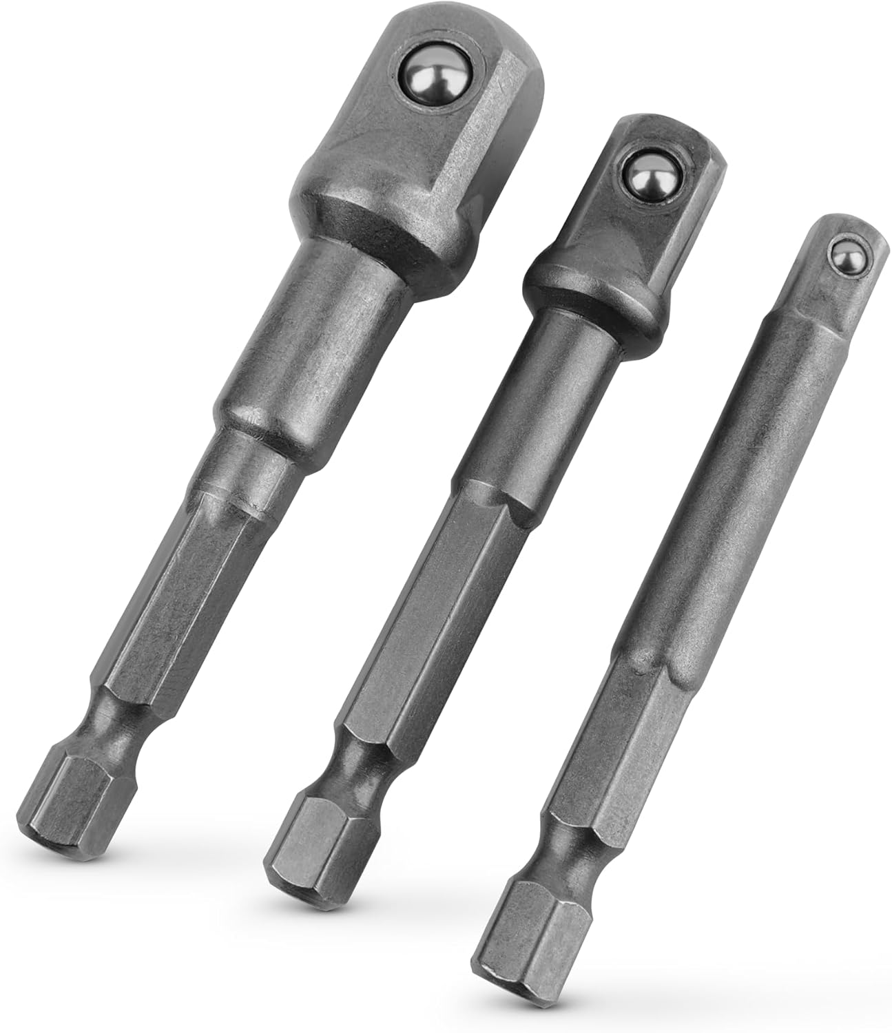 3PC Socket Adaptor Set – Chrome Vanadium with Spring Ball Socket Retention and Drill Conversion to Nut Driver