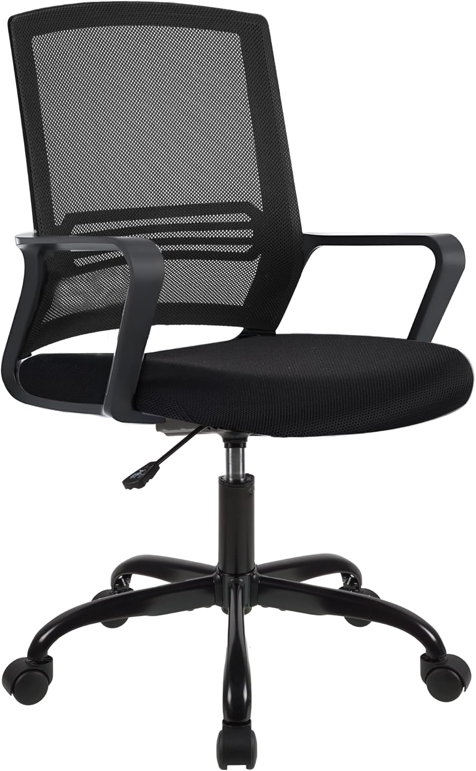 T-THREE. Adjustable office chair, ergonomic swivel seat, executive and computer chair with lumbar support, height adjustment, 360° rotation, mesh backrest for home office(BLACK)