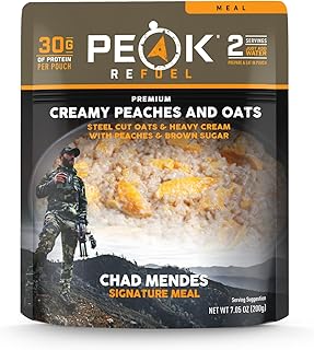 Peak Refuel Creamy Peaches and Oats | Chad Mendes Signature Meal | Premium Freeze-Dried Variety Meals | Hunting, Survival, Camping, Backpacking Food | High-Protein Game Meats | MRE | Made in USA