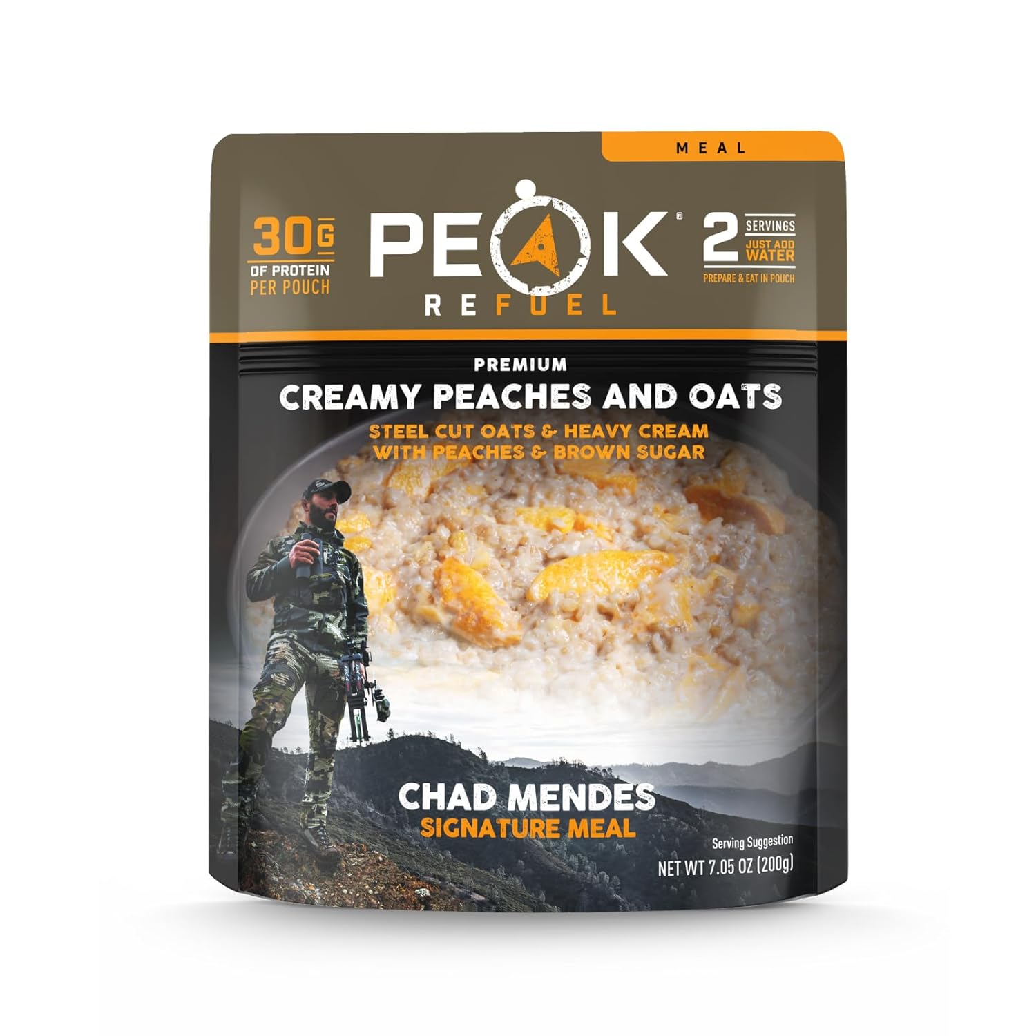 Peak Refuel Creamy Peaches and Oats | Chad Mendes Signature Meal | Premium Freeze-Dried Variety Meals | Hunting, Survival, Camping, Backpacking Food | High-Protein Game Meats | MRE | Made in USA